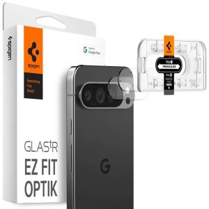 Google Pixel 9 Pro, Kamera lencsevédő fólia, ütésálló fólia, Tempered Glass (edzett üveg), Spigen Glastr Ez Fit Optik, Clear, 2 db / csomag