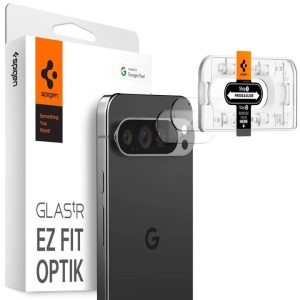Google Pixel 9 Pro XL, Kamera lencsevédő fólia, ütésálló fólia, Tempered Glass (edzett üveg), Spigen Glastr Ez Fit Optik, Clear, 2 db / csomag