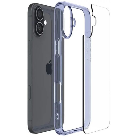 Apple iPhone 16 Plus, Műanyag hátlap védőtok + szilikon keret, Spigen Ultra Hybrid, átlátszó/kék