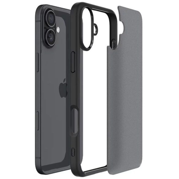 Apple iPhone 16 Plus, Műanyag hátlap védőtok + szilikon keret, Spigen Ultra Hybrid Matte, áttetsző/fekete