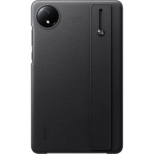 Xiaomi Redmi Pad SE (8.7), Műanyag hátlap védőtok, bőrrel bevont hátlap, mikroszálas belső, kitámasztóval, kézpánt, fekete, gyári