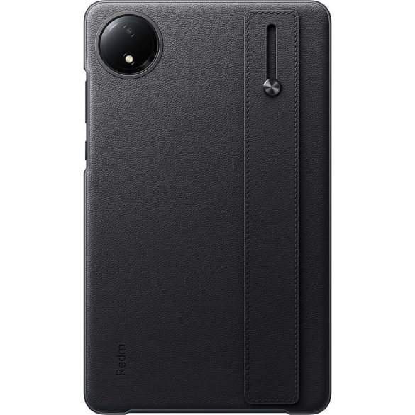 Xiaomi Redmi Pad SE (8.7), Műanyag hátlap védőtok, bőrrel bevont hátlap, mikroszálas belső, kitámasztóval, kézpánt, fekete, gyári