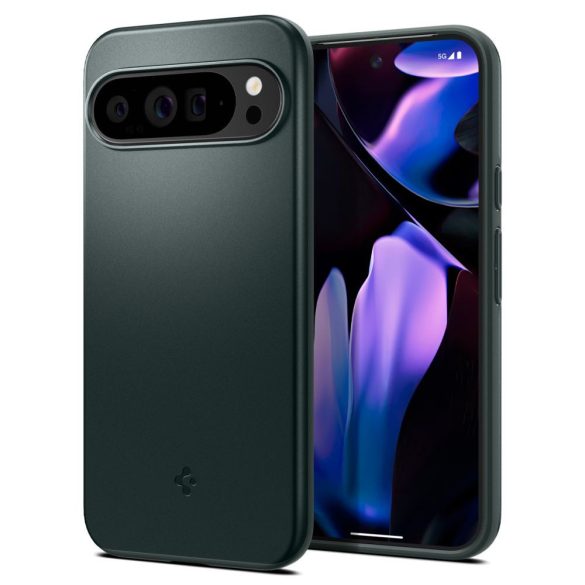 Google Pixel 9 Pro XL, Műanyag hátlap védőtok, Spigen Thin Fit, sötétzöld