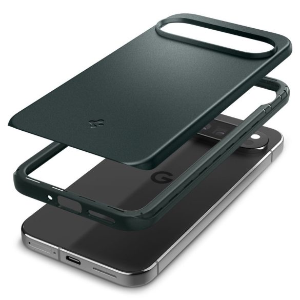 Google Pixel 9 Pro XL, Műanyag hátlap védőtok, Spigen Thin Fit, sötétzöld
