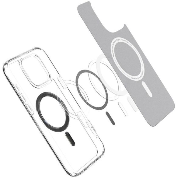 Apple iPhone 16 Pro, Műanyag hátlap védőtok + szilikon keret, Magsafe töltővel kompatibilis, karbon minta, Spigen Ultra Hybrid Mag, átlátszó/mintás
