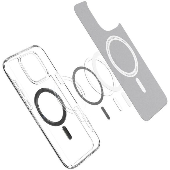 Apple iPhone 16 Pro Max, Műanyag hátlap védőtok + szilikon keret, Magsafe töltővel kompatibilis, karbon minta, Spigen Ultra Hybrid Mag, átlátszó/mintás