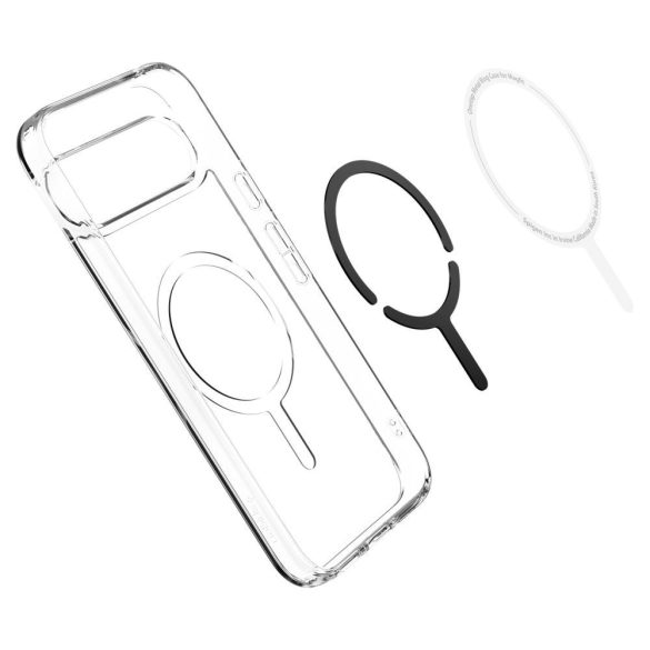 Google Pixel 9 / 9 Pro, Műanyag hátlap védőtok + szilikon keret, Magsafe töltővel kompatibilis, Spigen Ultra Hybrid Mag, átlátszó/fehér