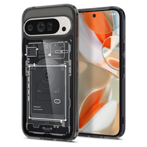 Google Pixel 9 Pro XL, Műanyag hátlap védőtok + szilikon keret, Telefon belső minta, Spigen Ultra Hybrid Zero One, átlátszó/füst