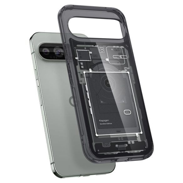 Google Pixel 9 Pro XL, Műanyag hátlap védőtok + szilikon keret, Telefon belső minta, Spigen Ultra Hybrid Zero One, átlátszó/füst
