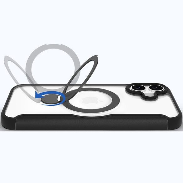 Apple iPhone 16 Pro Max, Oldalra nyíló tok, stand, közepesen ütésálló, kitámasztóval, RFID technológiával, Magsafe kompatibilis, Dux Ducis Skin X Pro Ring Stand Magsafe, fekete