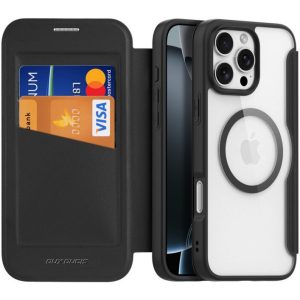 Apple iPhone 16 Pro, Oldalra nyíló tok, stand, közepesen ütésálló, Magsafe kompatibilis, Dux Ducis Skin Pro Magsafe, fekete
