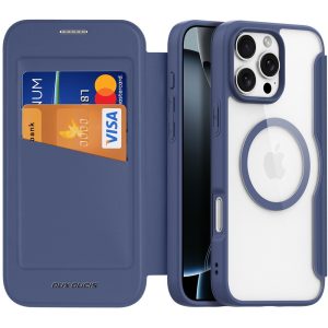 Apple iPhone 16 Pro Max, Oldalra nyíló tok, stand, közepesen ütésálló, Magsafe kompatibilis, Dux Ducis Skin Pro Magsafe, sötétkék