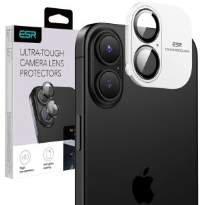 Apple iPhone 16 / 16 Plus, Kamera lencsevédő fólia, ütésálló fólia, Tempered Glass (edzett üveg), ESR Armorite, fekete