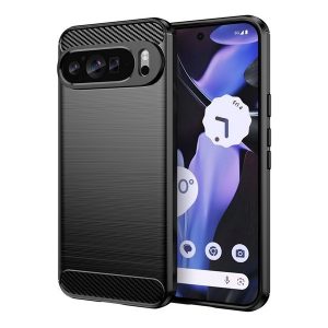 Google Pixel 9 Pro XL, Szilikon tok, közepesen ütésálló, légpárnás sarok, karbon minta, fekete