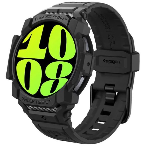 Samsung Galaxy Watch 7 (44 mm) SM-L310 / L315, Szilikon védőkeret, ütésálló, szíjjal, Spigen Rugged Armor Pro, fekete