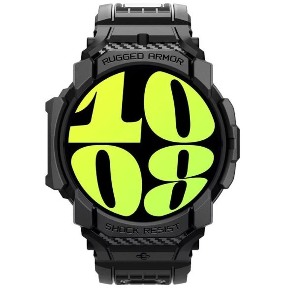 Samsung Galaxy Watch 7 (44 mm) SM-L310 / L315, Szilikon védőkeret, ütésálló, szíjjal, Spigen Rugged Armor Pro, fekete