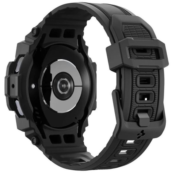 Samsung Galaxy Watch 7 (44 mm) SM-L310 / L315, Szilikon védőkeret, ütésálló, szíjjal, Spigen Rugged Armor Pro, fekete