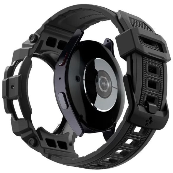 Samsung Galaxy Watch 7 (44 mm) SM-L310 / L315, Szilikon védőkeret, ütésálló, szíjjal, Spigen Rugged Armor Pro, fekete