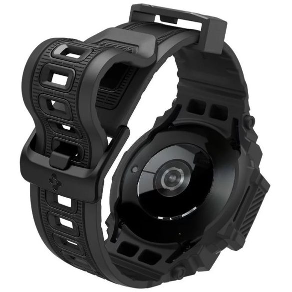 Samsung Galaxy Watch 7 (44 mm) SM-L310 / L315, Szilikon védőkeret, ütésálló, szíjjal, Spigen Rugged Armor Pro, fekete