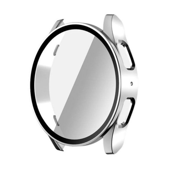 Samsung Galaxy Watch 7 (44 mm) SM-L310 / L315, Műanyag védőkeret, kijelzővédő üveggel, közepesen ütésálló, szíj nélkül, ezüst