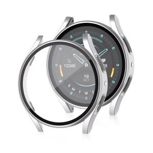 Samsung Galaxy Watch 7 (40 mm) SM-L300 / L305, Műanyag védőkeret, kijelzővédő üveggel, közepesen ütésálló, szíj nélkül, ezüst