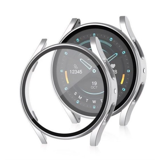 Samsung Galaxy Watch 7 (40 mm) SM-L300 / L305, Műanyag védőkeret, kijelzővédő üveggel, közepesen ütésálló, szíj nélkül, ezüst
