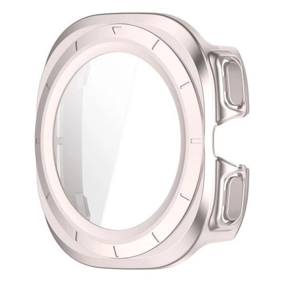 Samsung Galaxy Watch Ultra (47mm) SM-L705, Műanyag védőkeret, kijelzővédő üveggel, közepesen ütésálló, szíj nélkül, ezüst