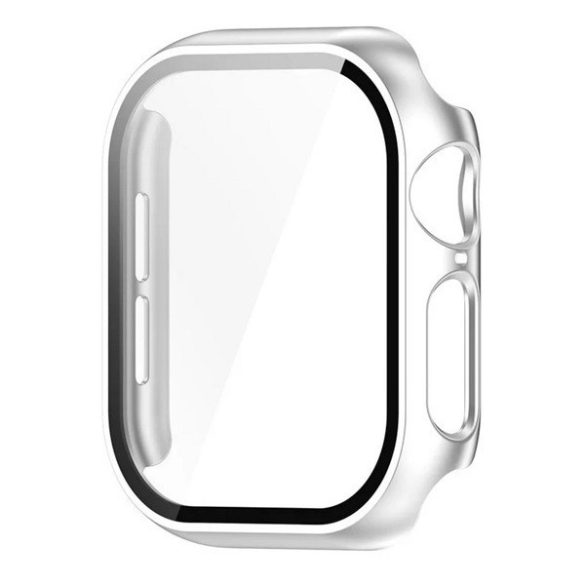 Apple Watch 10 (42 mm), Műanyag védőkeret, kijelzővédő üveggel, közepesen ütésálló, szíj nélkül, ezüst