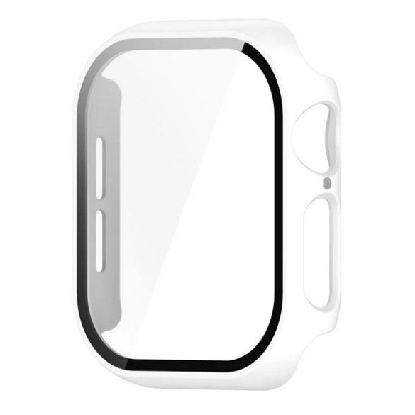 Apple Watch 10 (46 mm), Műanyag védőkeret, kijelzővédő üveggel, közepesen ütésálló, szíj nélkül, fehér
