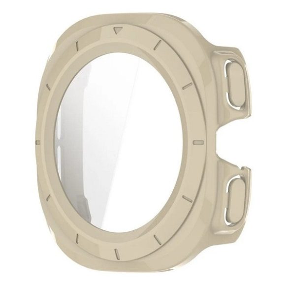 Samsung Galaxy Watch Ultra (47mm) SM-L705, Műanyag védőkeret, kijelzővédő üveggel, közepesen ütésálló, szíj nélkül, fehér