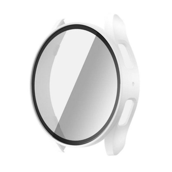 Samsung Galaxy Watch 7 (44 mm) SM-L310 / L315, Műanyag védőkeret, kijelzővédő üveggel, közepesen ütésálló, szíj nélkül, fehér