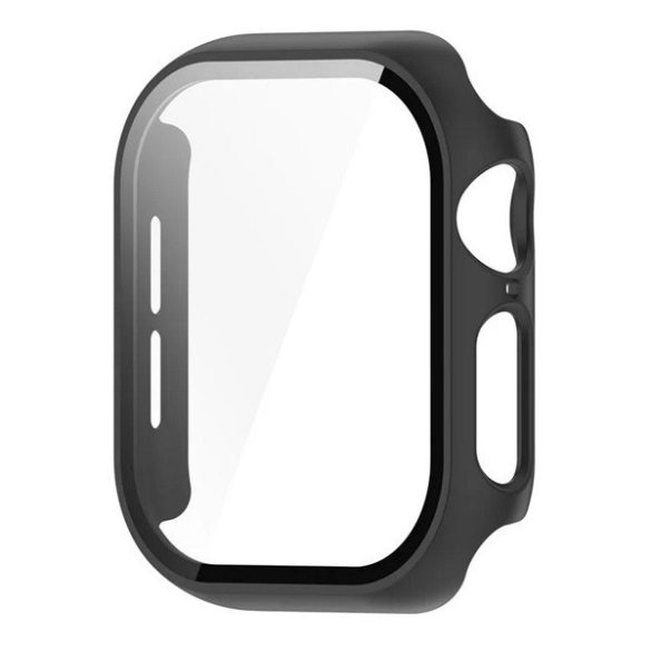 Apple Watch 10 (42 mm), Műanyag védőkeret, kijelzővédő üveggel, közepesen ütésálló, szíj nélkül, fekete