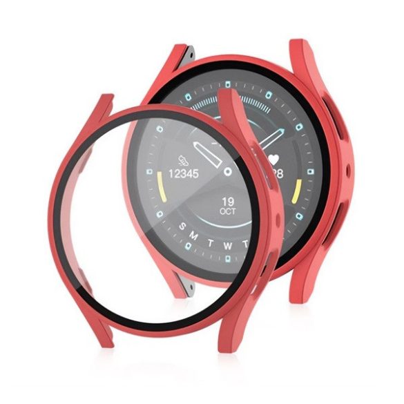 Samsung Galaxy Watch 7 (40 mm) SM-L300 / L305, Műanyag védőkeret, kijelzővédő üveggel, közepesen ütésálló, szíj nélkül, piros