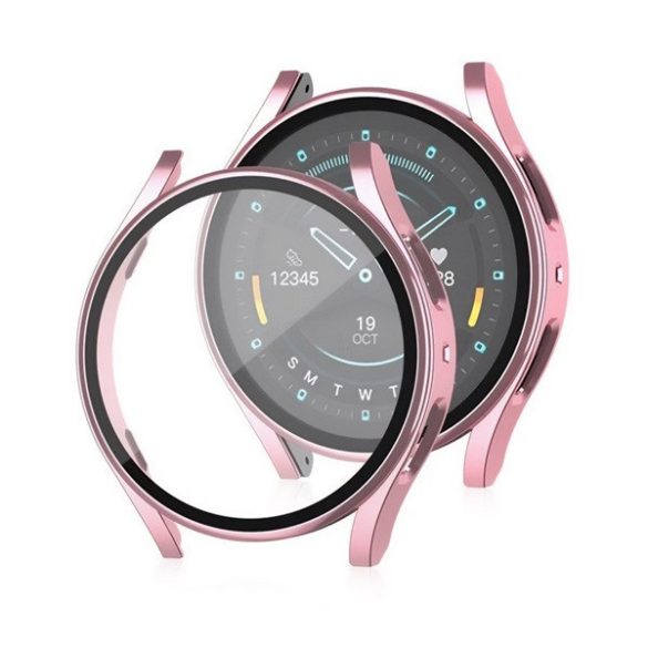 Samsung Galaxy Watch 7 (40 mm) SM-L300 / L305, Műanyag védőkeret, kijelzővédő üveggel, közepesen ütésálló, szíj nélkül, vörösarany