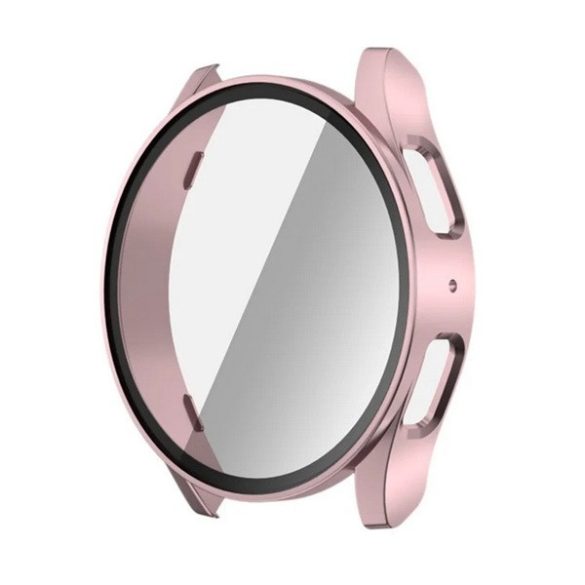 Samsung Galaxy Watch 7 (44 mm) SM-L310 / L315, Műanyag védőkeret, kijelzővédő üveggel, közepesen ütésálló, szíj nélkül, vörösarany