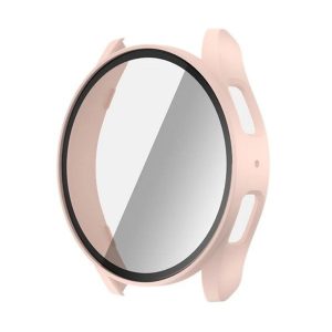 Samsung Galaxy Watch 7 (44 mm) SM-L310 / L315, Műanyag védőkeret, kijelzővédő üveggel, közepesen ütésálló, szíj nélkül, rózsaszín
