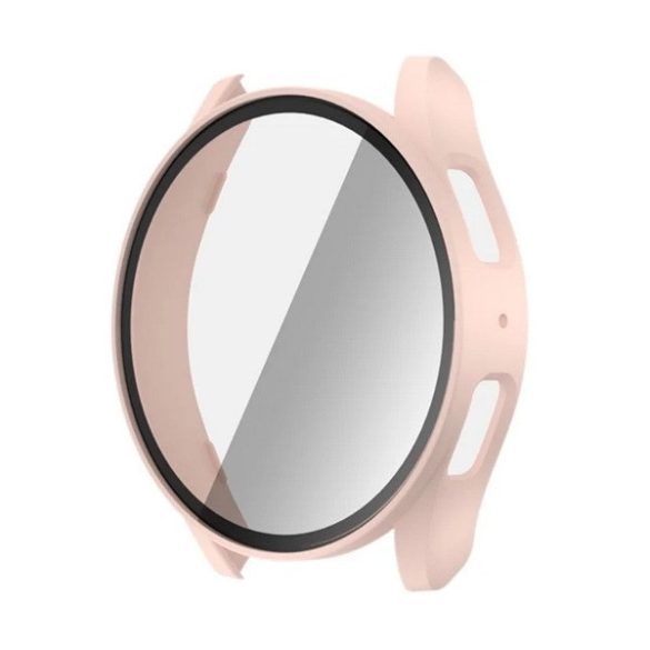 Samsung Galaxy Watch 7 (44 mm) SM-L310 / L315, Műanyag védőkeret, kijelzővédő üveggel, közepesen ütésálló, szíj nélkül, rózsaszín