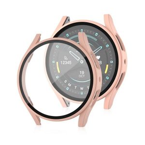 Samsung Galaxy Watch 7 (40 mm) SM-L300 / L305, Műanyag védőkeret, kijelzővédő üveggel, közepesen ütésálló, szíj nélkül, rózsaszín