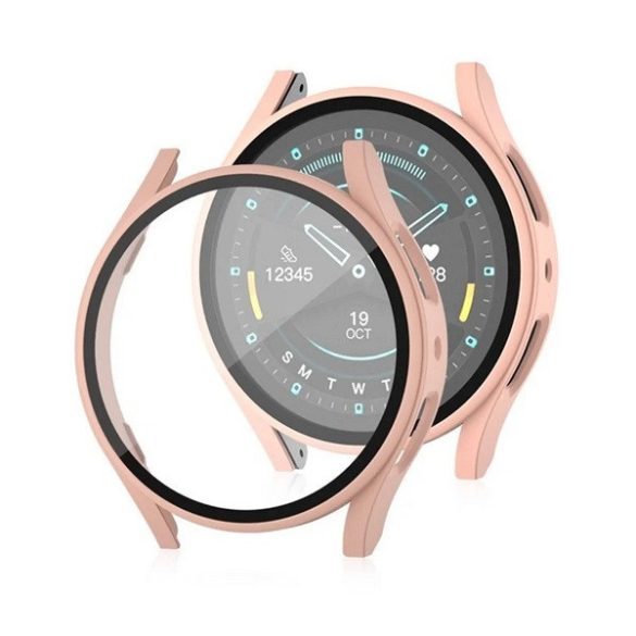 Samsung Galaxy Watch 7 (40 mm) SM-L300 / L305, Műanyag védőkeret, kijelzővédő üveggel, közepesen ütésálló, szíj nélkül, rózsaszín