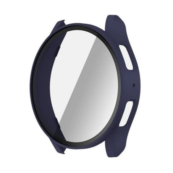 Samsung Galaxy Watch 7 (44 mm) SM-L310 / L315, Műanyag védőkeret, kijelzővédő üveggel, közepesen ütésálló, szíj nélkül, sötétkék