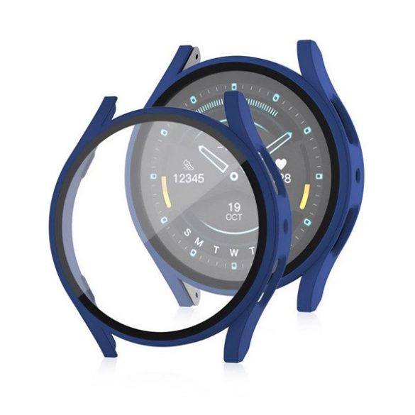 Samsung Galaxy Watch 7 (40 mm) SM-L300 / L305, Műanyag védőkeret, kijelzővédő üveggel, közepesen ütésálló, szíj nélkül, sötétkék