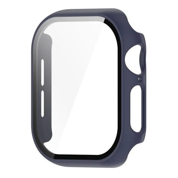 Apple Watch 10 (42 mm), Műanyag védőkeret, kijelzővédő üveggel, közepesen ütésálló, szíj nélkül, sötétkék