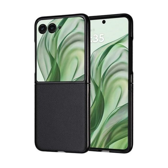 Motorola Razr 50 Ultra, Műanyag hátlap védőtok, bőrhatású hátlap, fekete