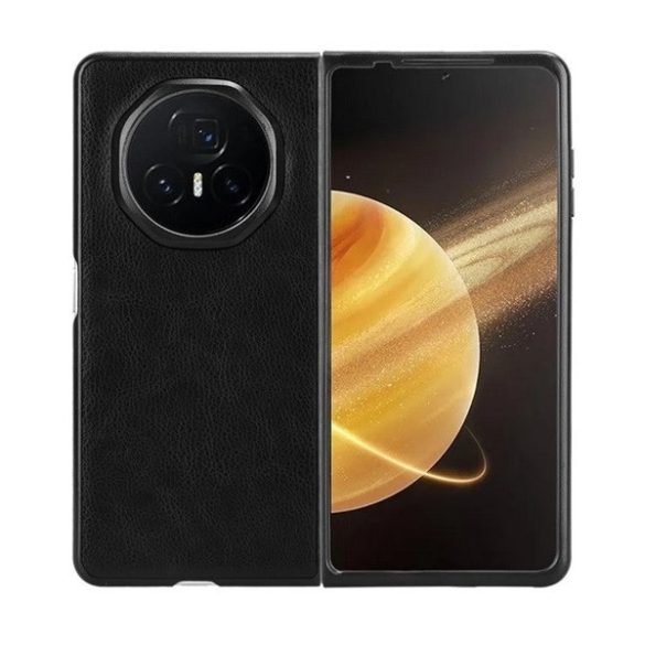 Huawei Honor Magic V3, Műanyag hátlap védőtok, bőrhatású hátlap, fekete