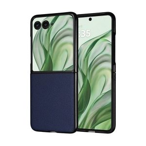 Motorola Razr 50 Ultra, Műanyag hátlap védőtok, bőrhatású hátlap, sötétkék