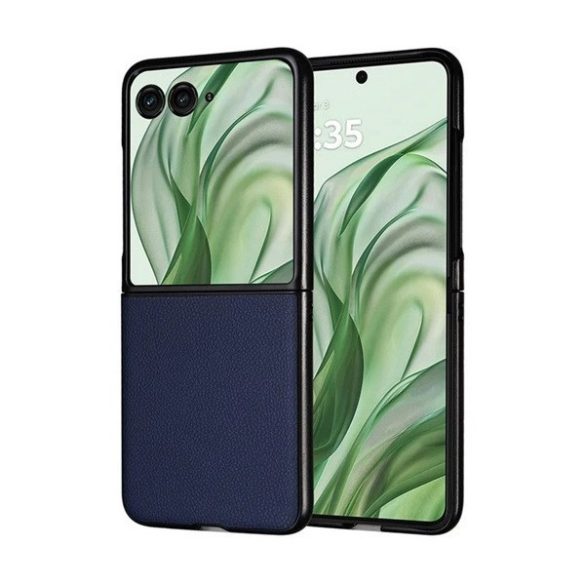 Motorola Razr 50 Ultra, Műanyag hátlap védőtok, bőrhatású hátlap, sötétkék