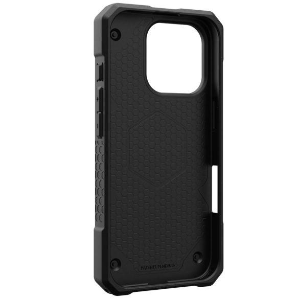 Apple iPhone 16 Pro, Műanyag hátlap védőtok, szilikon belső, közepesen ütésálló, Magsafe töltővel kompatibilis, karbon minta, UAG Monarch Pro, mintás/titánium
