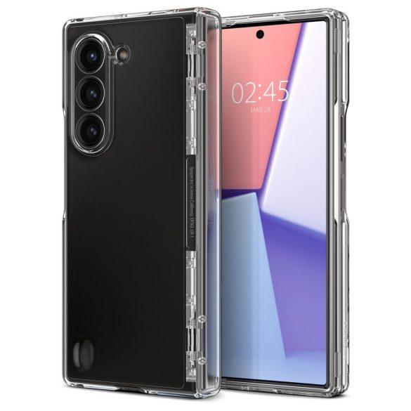 Samsung Galaxy Z Fold6 SM-F956B, Műanyag hátlap védőtok + szilikon keret, közepesen ütésálló, zsanérvédő, Spigen Ultra Hybrid Pro, átlátszó