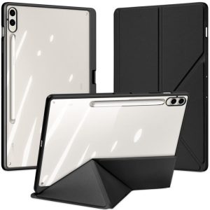 Samsung Galaxy Tab S9 Plus 12.4 / Tab S10 Plus 12.4 SM-X810 / X816B / X820 / X826B, mappa tok, érintőceruza tartó, levehető előlap, Origami Smart Case, Dux Ducis Magi, átlátszó/fekete