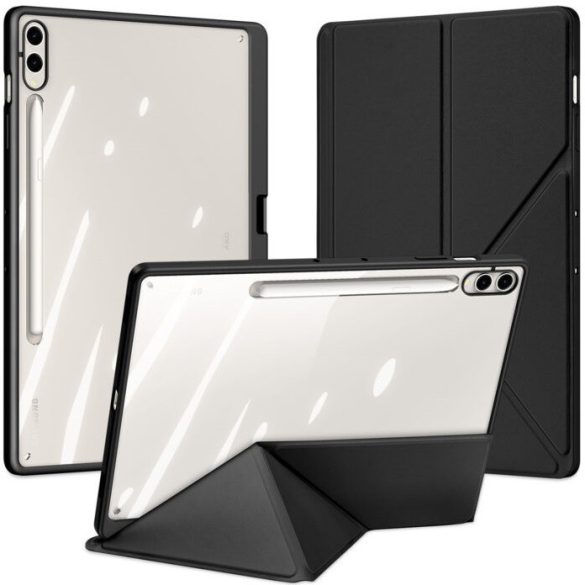 Samsung Galaxy Tab S9 Plus 12.4 / Tab S10 Plus 12.4 SM-X810 / X816B / X820 / X826B, mappa tok, érintőceruza tartó, levehető előlap, Origami Smart Case, Dux Ducis Magi, átlátszó/fekete